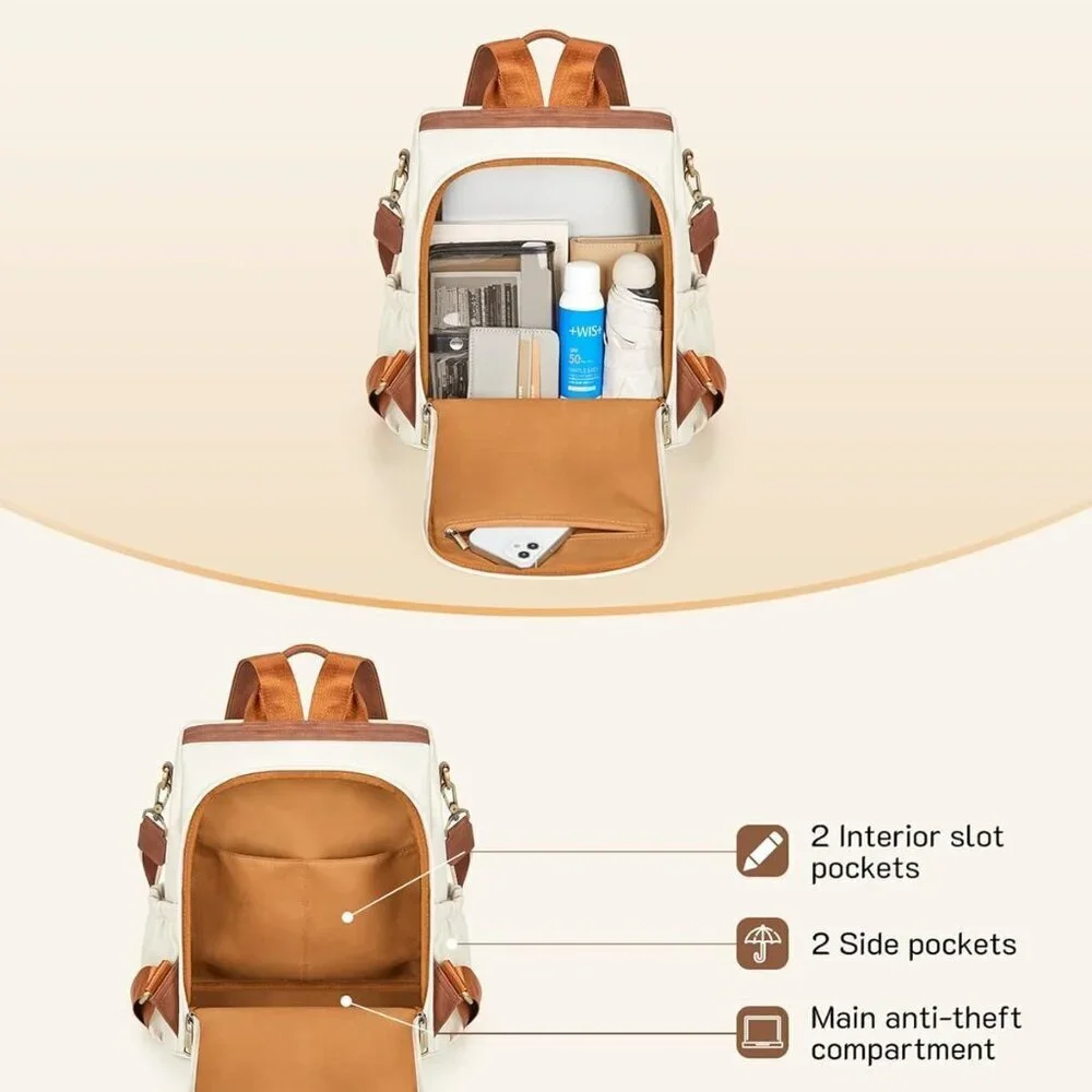Women’s PU Leather Backpack Convertible Satchel Anti-theft Travel Work